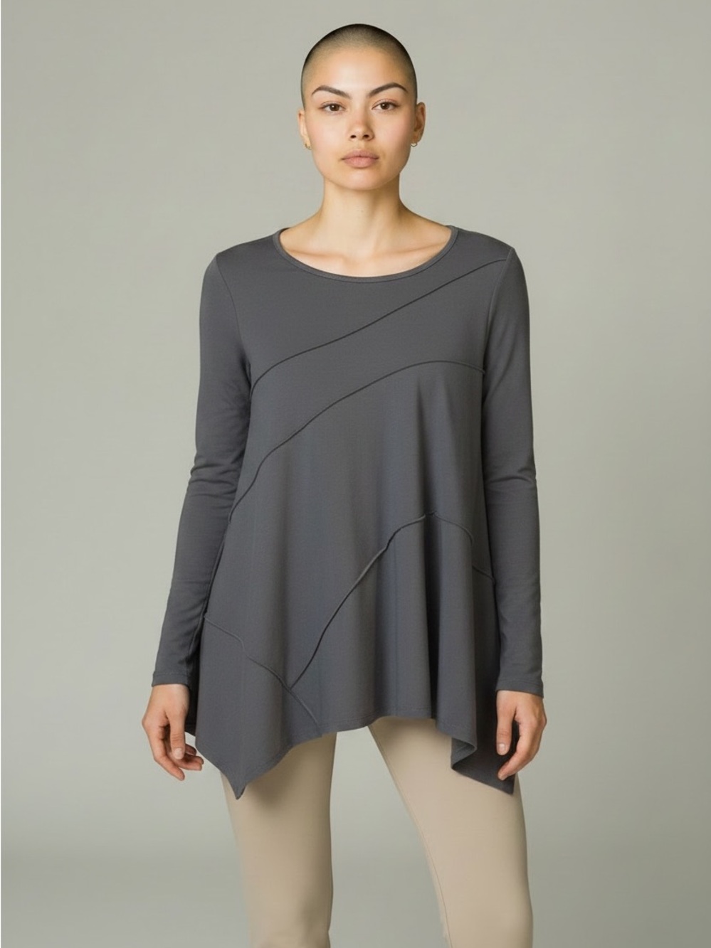 SUN KIM OLIVE GREEN ASYMMETRICAL LONG SLEEVE OVERSIZE TOP XS